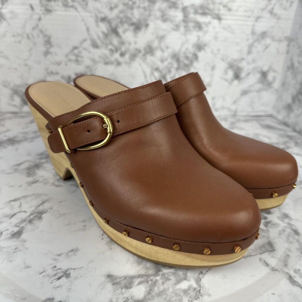 Veronica Beard Women Hendrix Leather Buckle Mule Clogs Hazelwood Brown Size 10.5